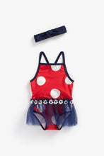 Load image into Gallery viewer, Mothercare Spot Swimsuit And Headband Set
