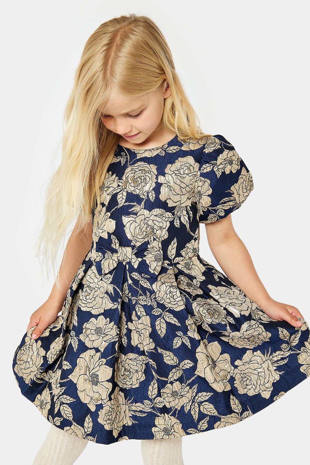 Mothercare Navy And Gold Jacquard Dress