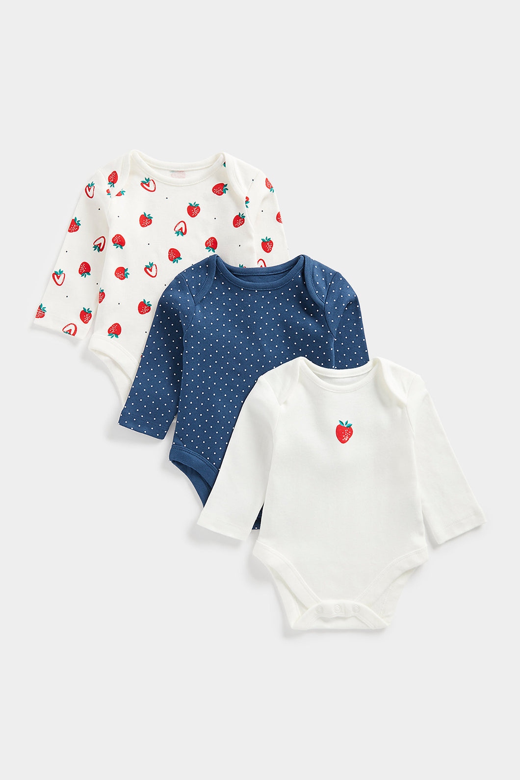 Mothercare Strawberry Long Sleeved Bodysuits - 3 Pack