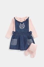 Load image into Gallery viewer, Mothercare Denim Pinny Dress, T-Shirt and Tights Set
