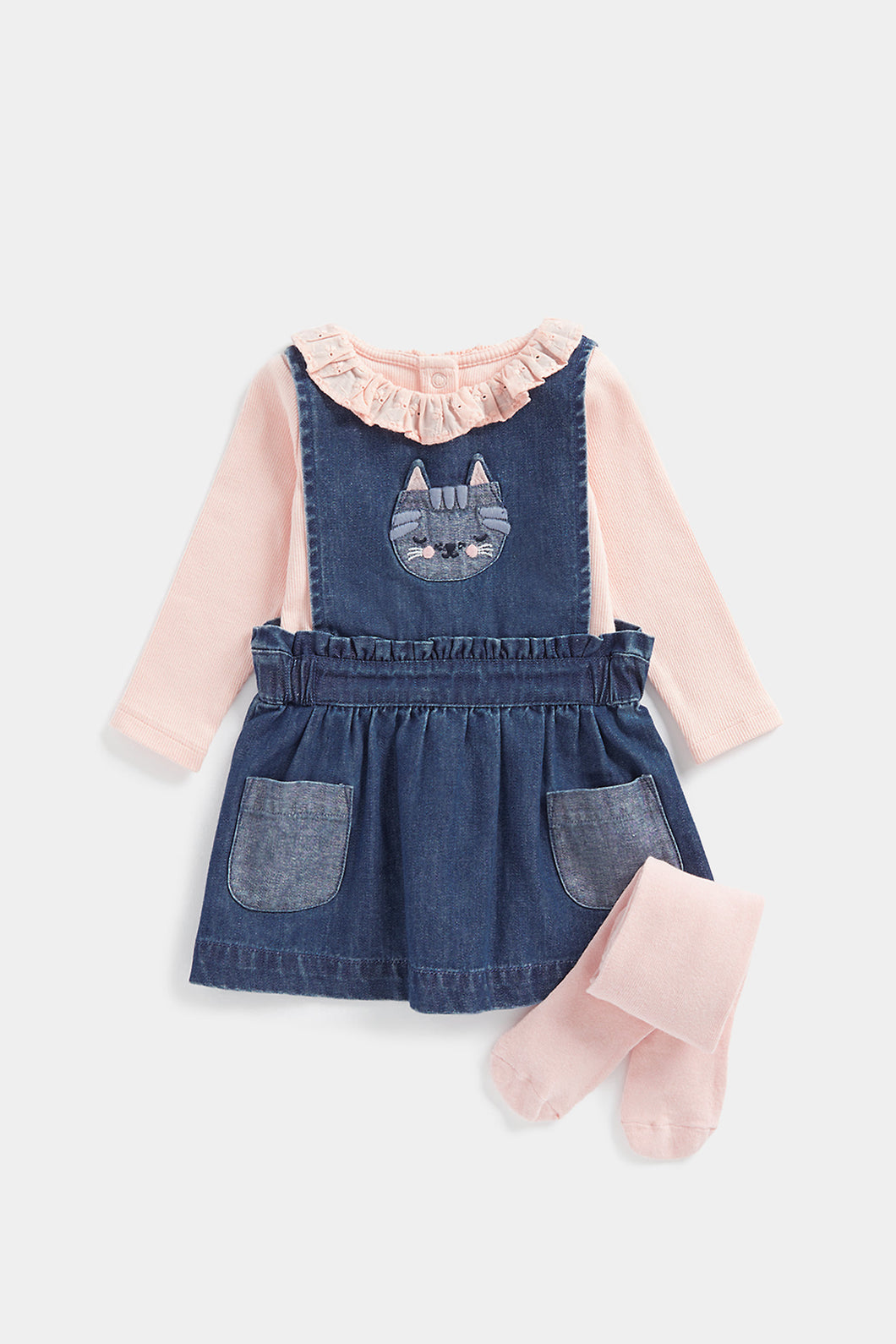 Mothercare Denim Pinny Dress, T-Shirt and Tights Set