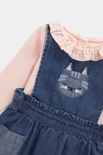 Load image into Gallery viewer, Mothercare Denim Pinny Dress, T-Shirt and Tights Set
