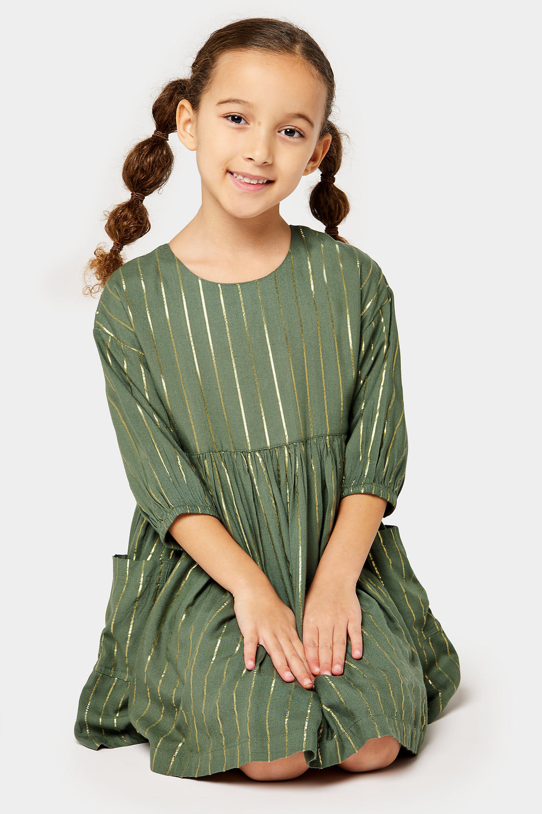 Mothercare Green Dress with Gold Stripes