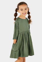 Load image into Gallery viewer, Mothercare Green Dress with Gold Stripes

