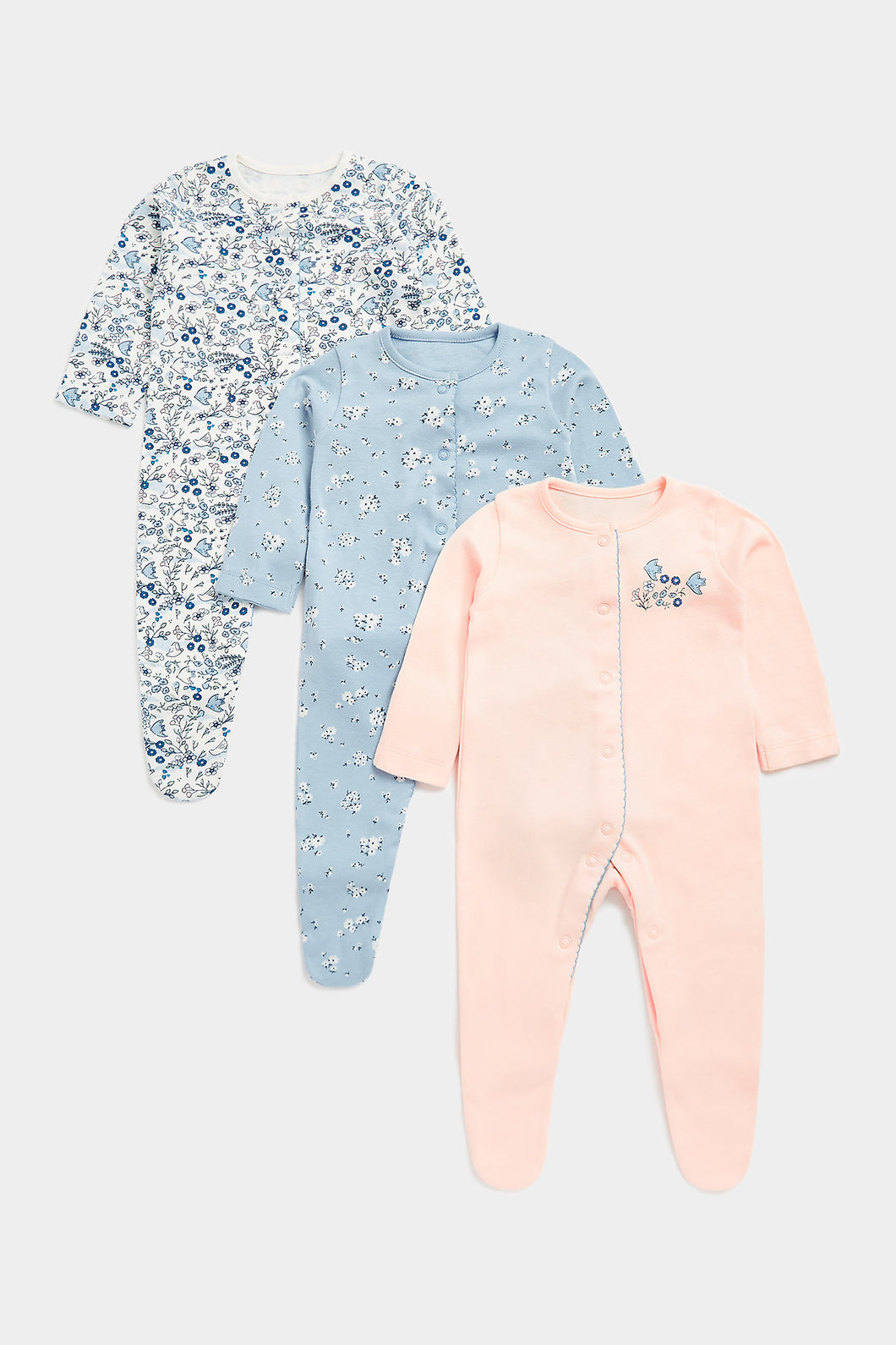 Mothercare Bluebird Sleepsuits - 3 Pack
