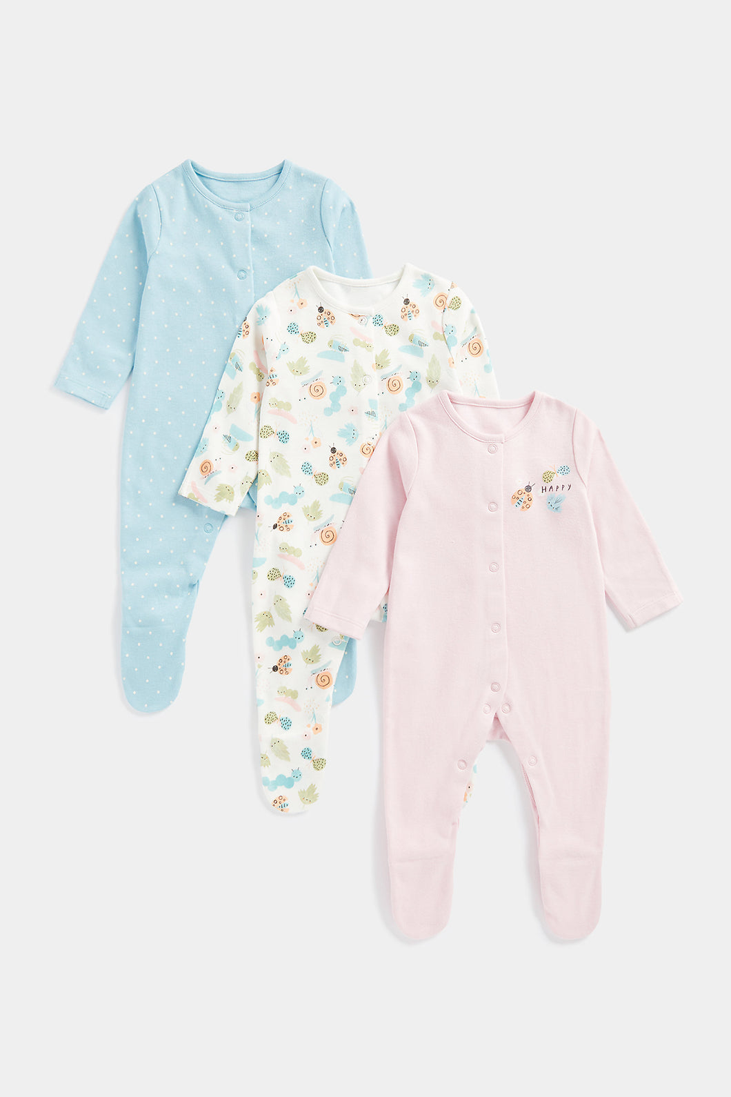 Mothercare In the Garden Sleepsuits - 3 Pack