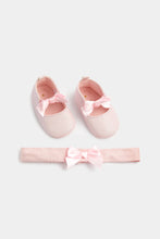 Load image into Gallery viewer, Pink Glitter Pram Shoes And Headband Set
