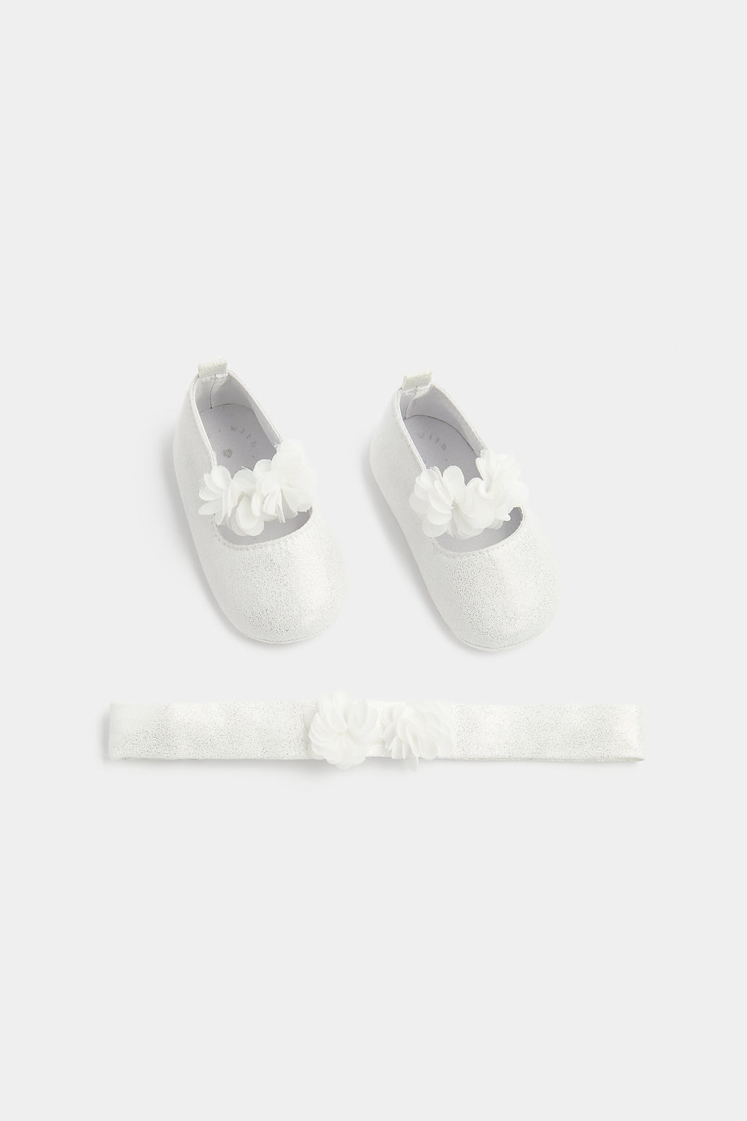Mothercare White Glitter Pram Shoes And Headband Set