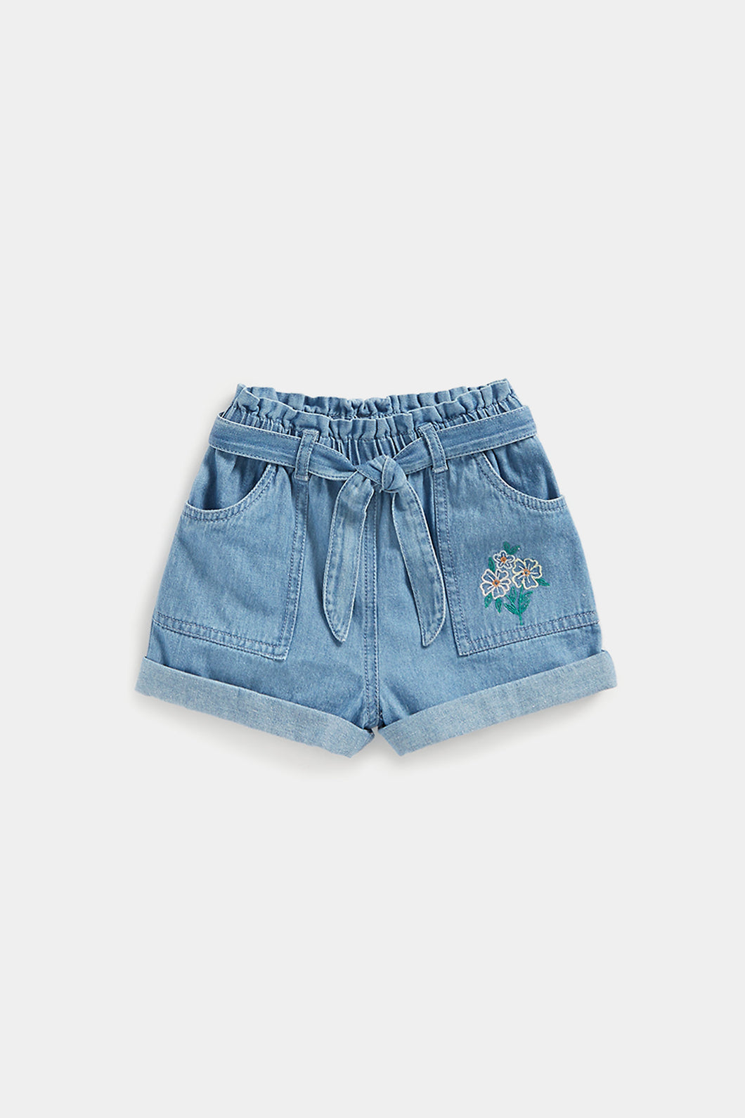 Mothercare Embroidered Paperbag-Waist Denim Shorts