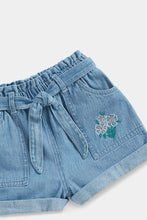 Load image into Gallery viewer, Mothercare Embroidered Paperbag-Waist Denim Shorts
