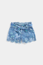 Load image into Gallery viewer, Mothercare Embroidered Paperbag-Waist Denim Shorts
