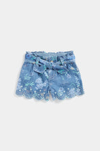 Load image into Gallery viewer, Mothercare Embroidered Paperbag-Waist Denim Shorts
