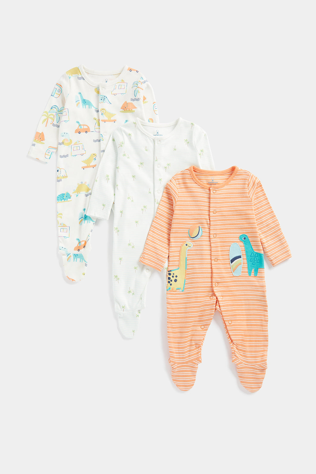 Mothercare Dino Surf All-in-Ones - 3 Pack