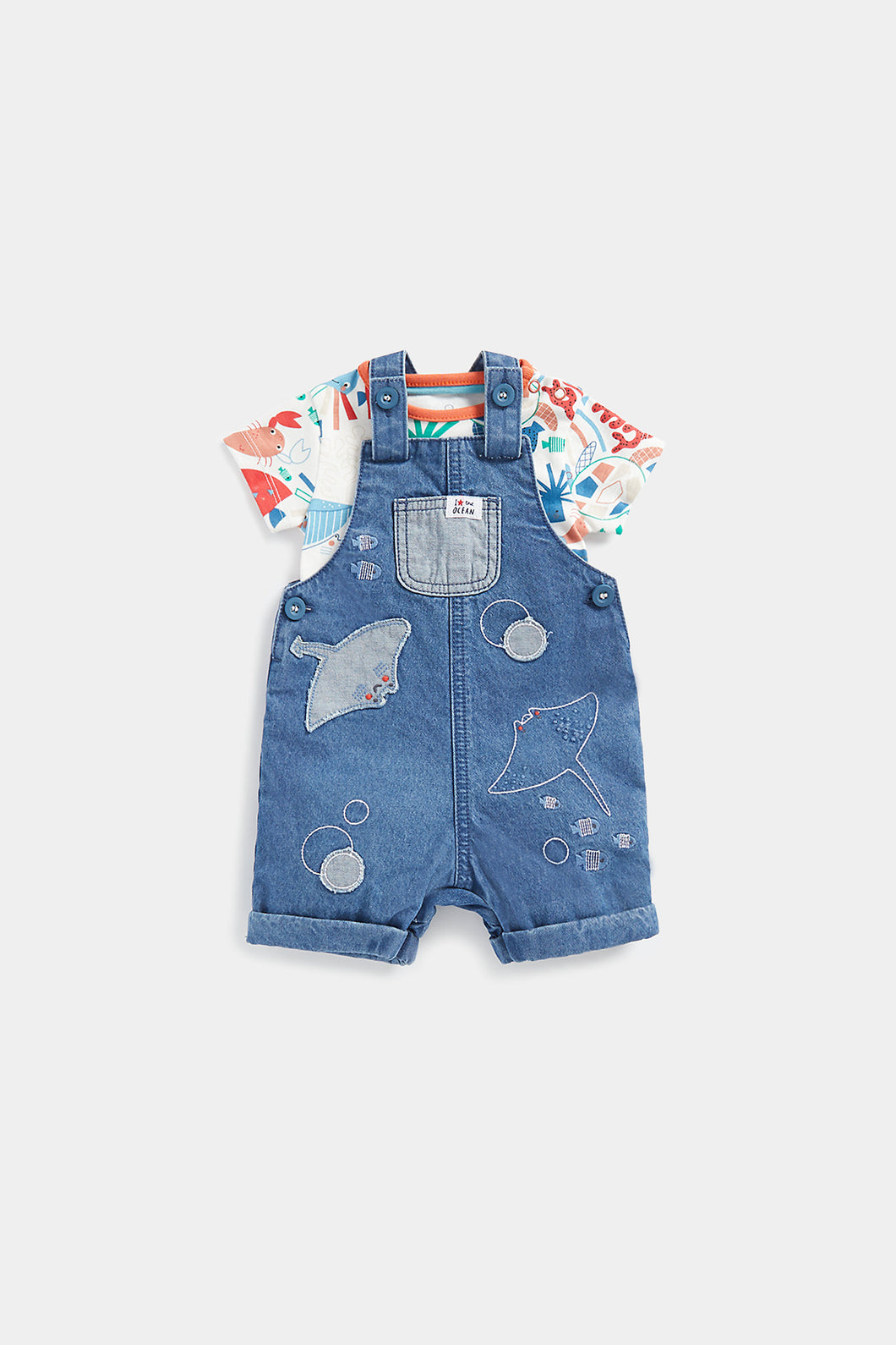 Mothercare Ocean Denim Bibshorts and Bodysuit Set