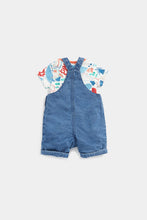 Load image into Gallery viewer, Mothercare Ocean Denim Bibshorts and Bodysuit Set
