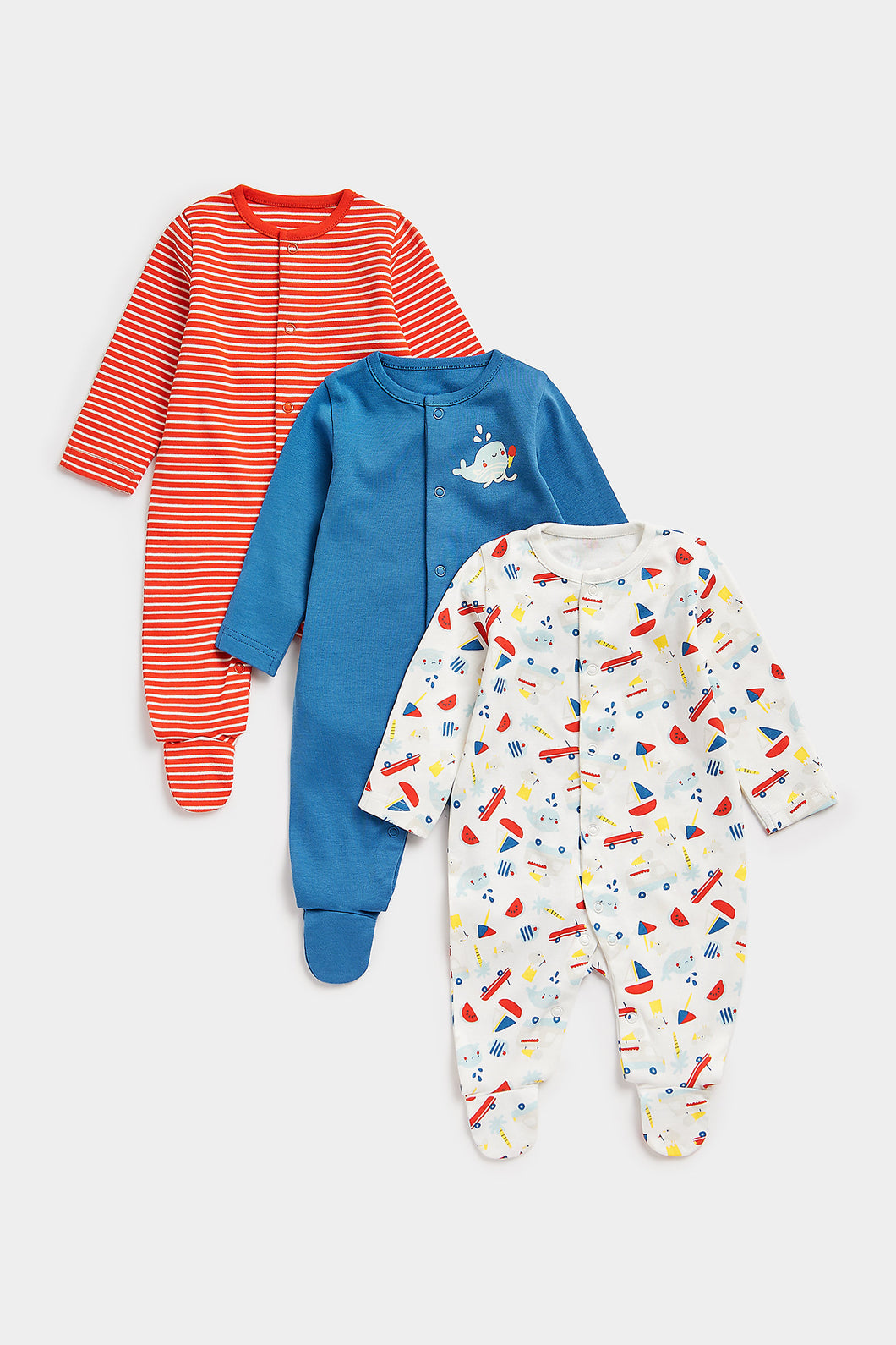 Mothercare Whale Beach Sleepsuits - 3 Pack