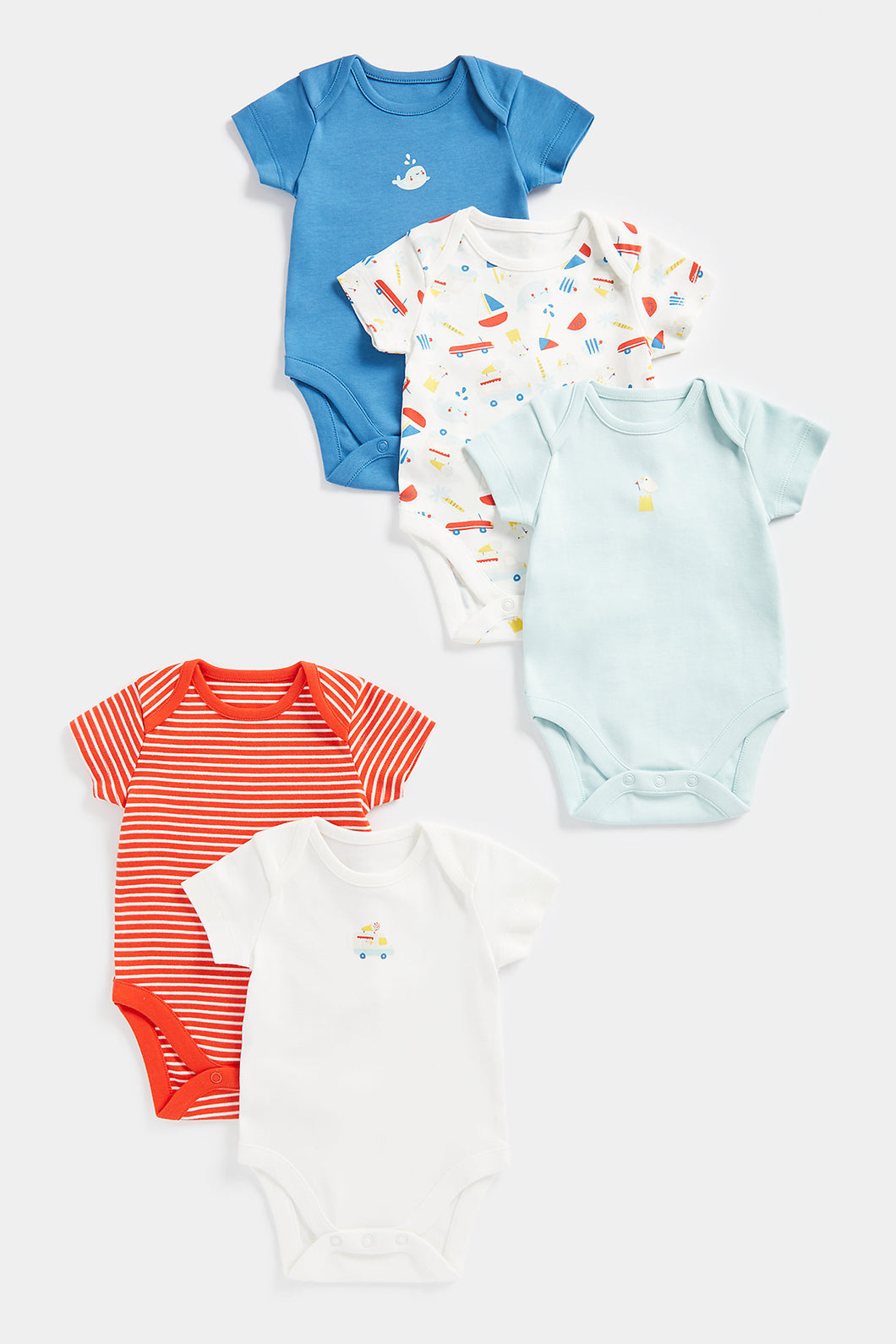 Mothercare Whale Beach Short-Sleeved Bodysuits - 5 Pack