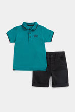 Load image into Gallery viewer, Mothercare Green Polo Shirt and Black Shorts Set
