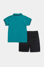 Load image into Gallery viewer, Mothercare Green Polo Shirt and Black Shorts Set
