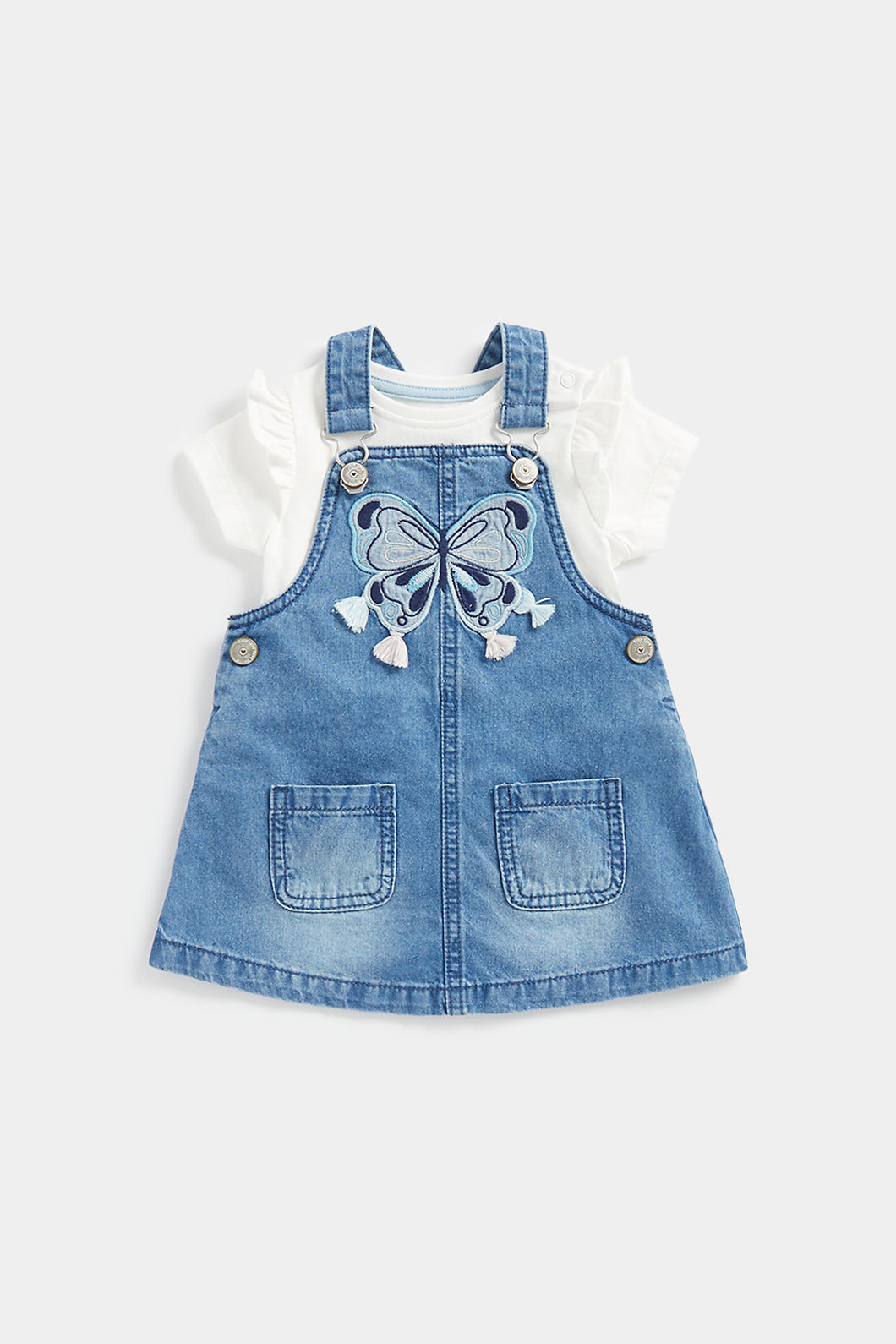 Mothercare Denim Pinny Dress and T-Shirt Set