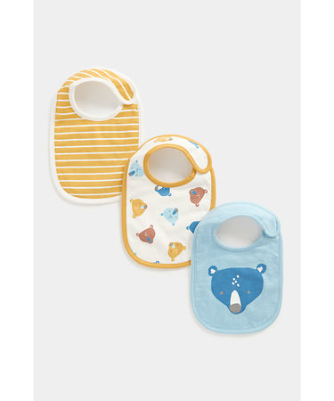 Mothercare Newborn Playful Bear Faces Bibs - 3 Pack