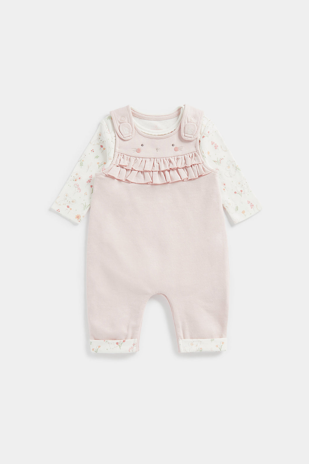 Mothercare My First Pink Mouse Dungarees And Bodysuit Set