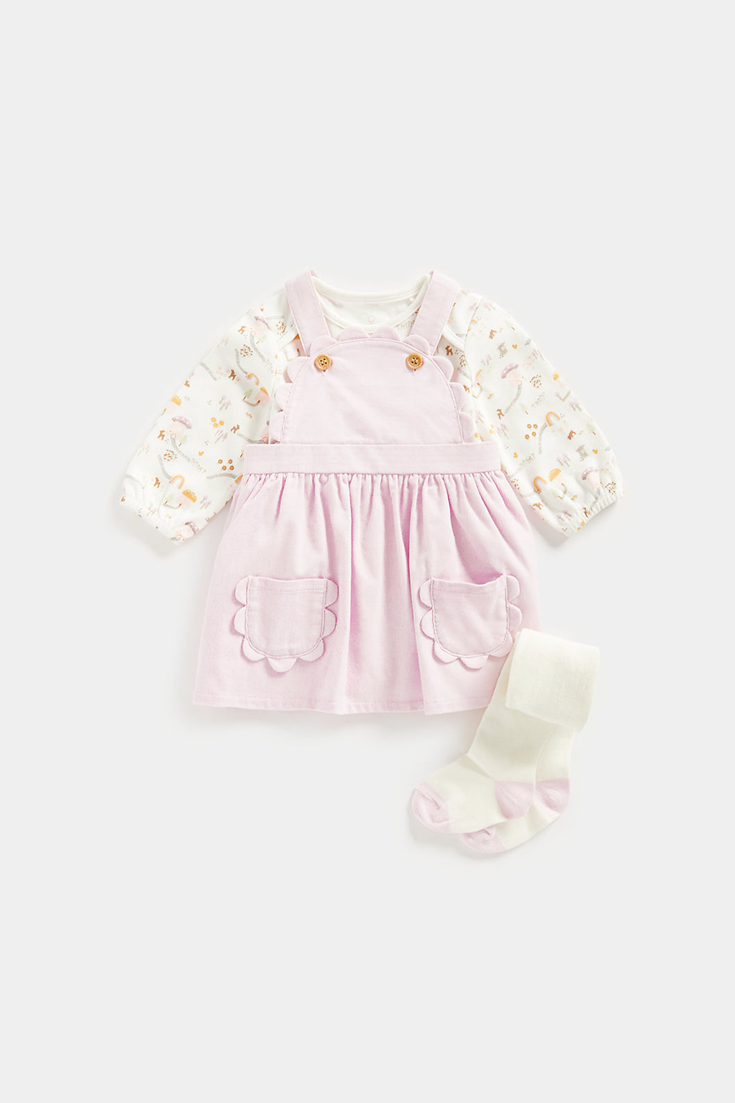 Mothercare Cord Pinny Dress, Bodysuit and Tights Set