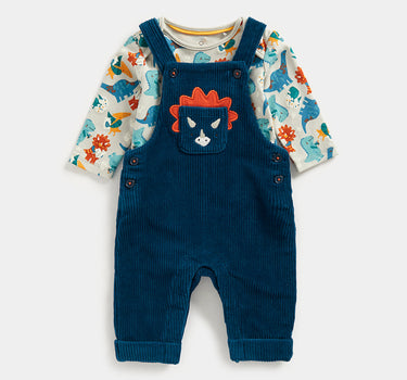 Mothercare Dino Velour Dungarees and Bodysuit Set