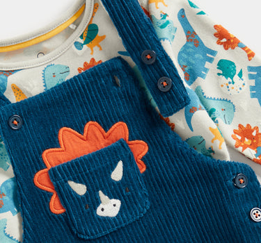 Mothercare Dino Velour Dungarees and Bodysuit Set