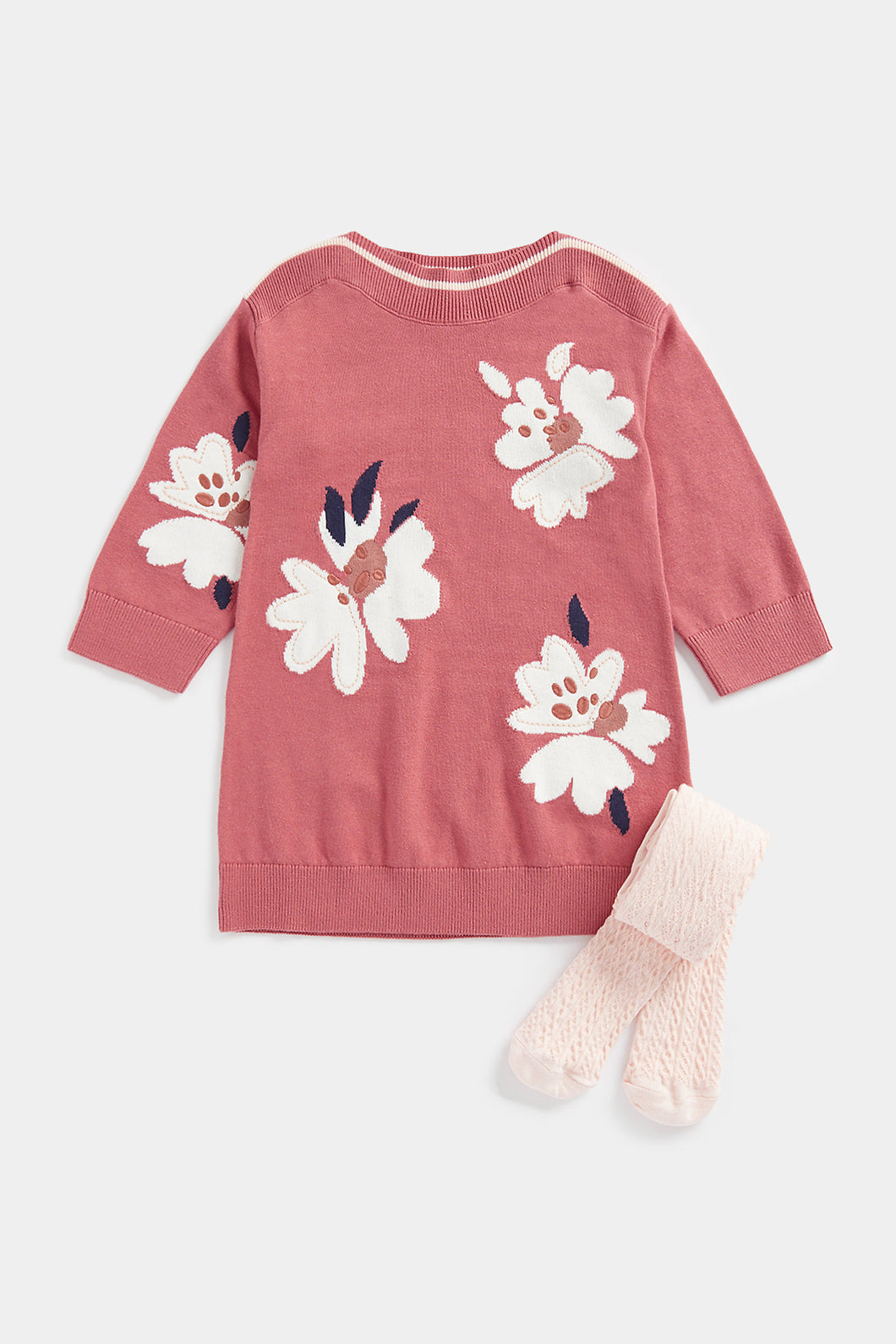 Mothercare Floral Knitted Dress and Tights Set
