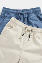 Load image into Gallery viewer, Mothercare Blue and Ecru Poplin Shorts - 2 Pack
