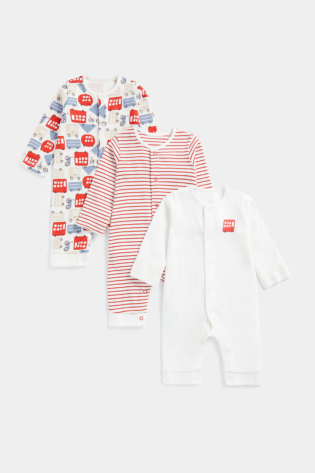 Mothercare Buses Footless Baby Sleepsuits - 3 Pack