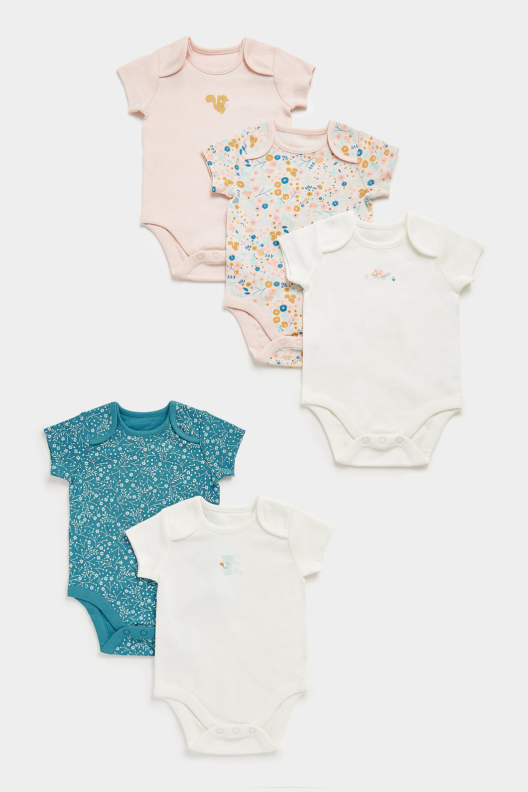 Mothercare Floral Forest Short-Sleeved Baby Bodysuits - 5 Pack