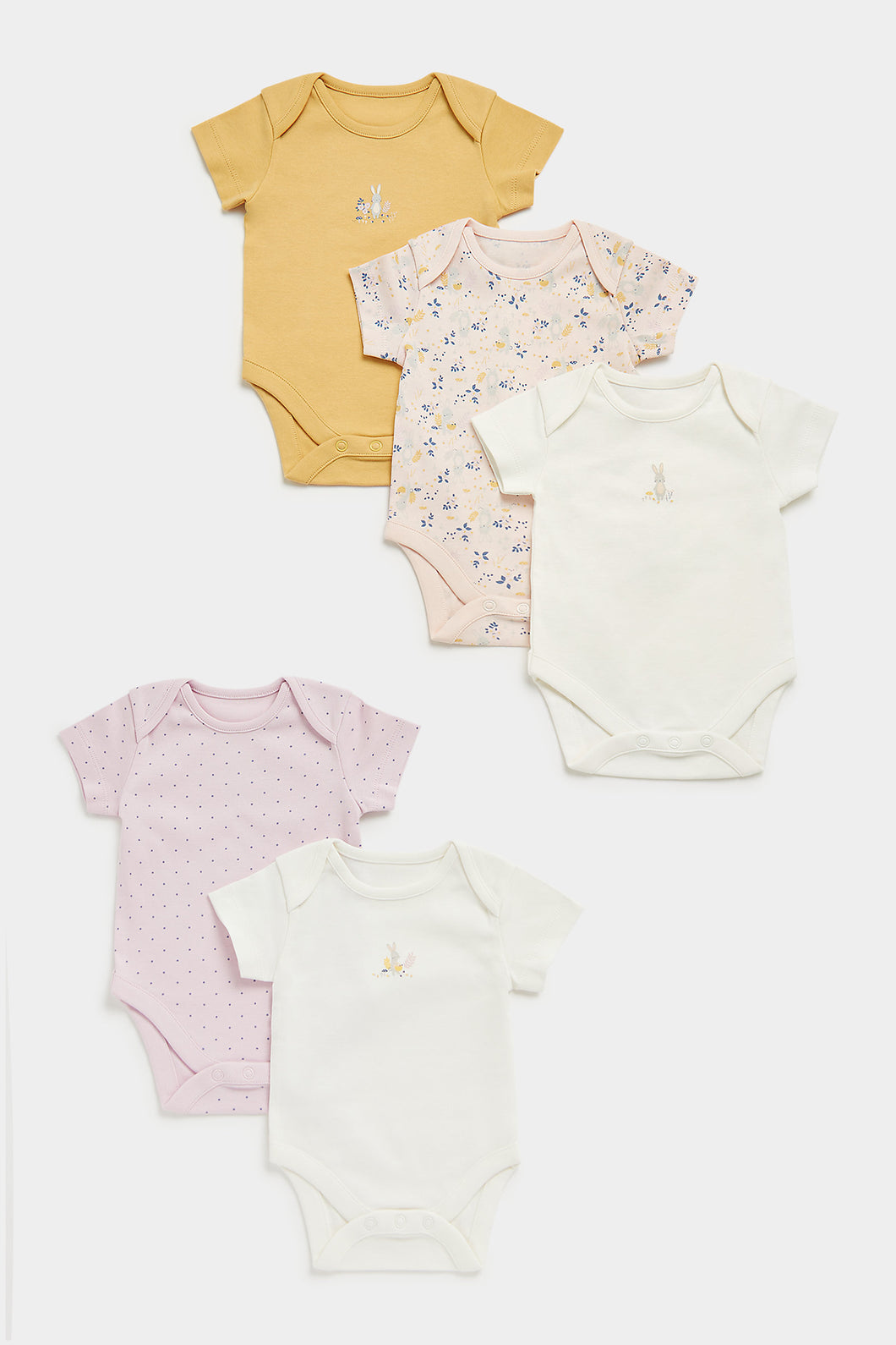 Mothercare Bunny Short-Sleeved Baby Bodysuits - 5 Pack
