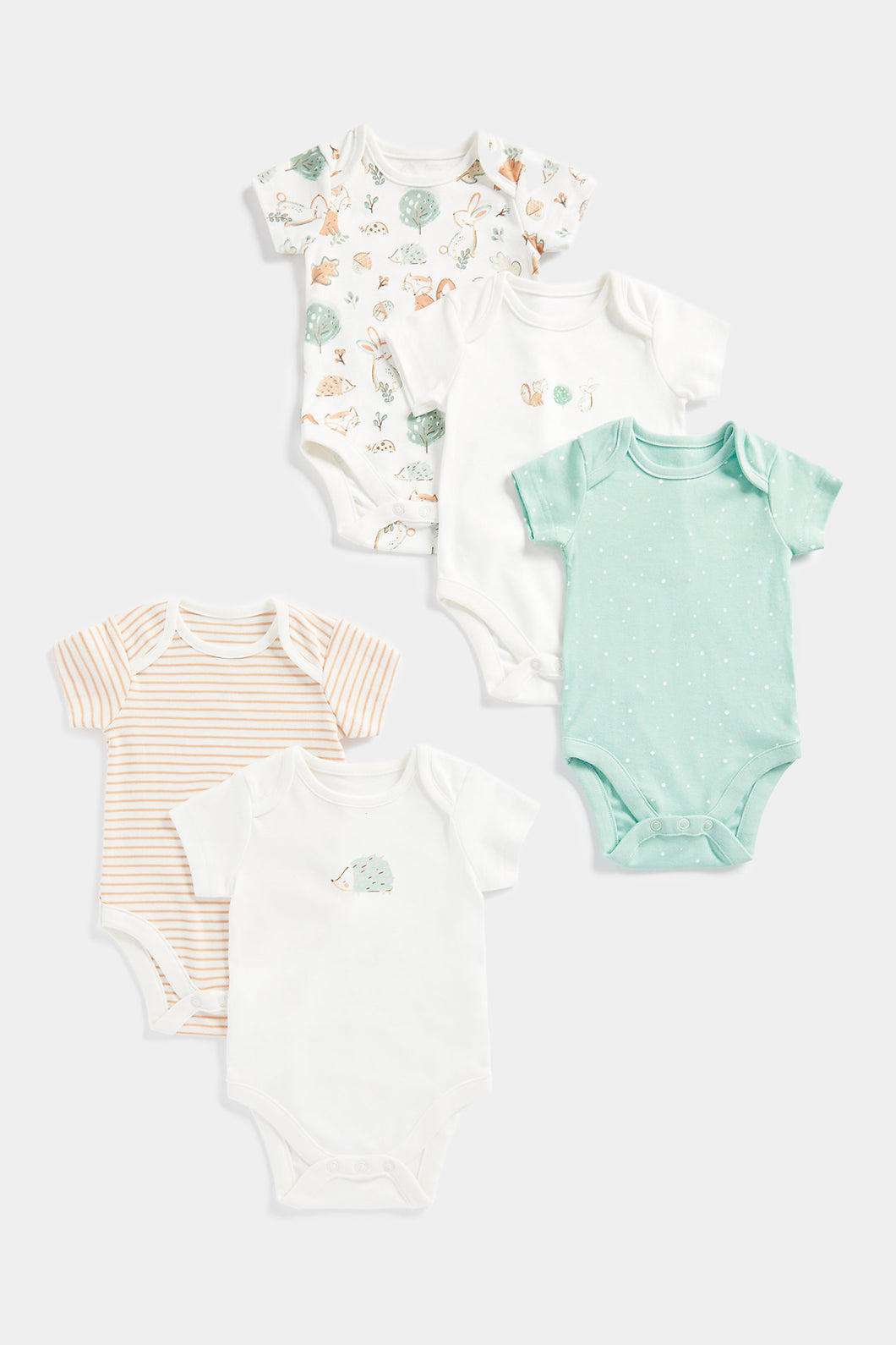 Mothercare Woodland Short-Sleeved Baby Bodysuits - 5 Pack