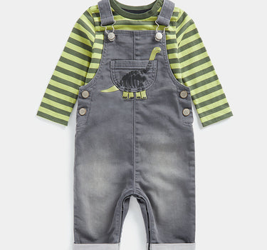 Mothercare Dinosaur Denim Dungarees and T-Shirt Set