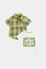 Load image into Gallery viewer, Mothercare Checked Shirt and Dino T-Shirt Set
