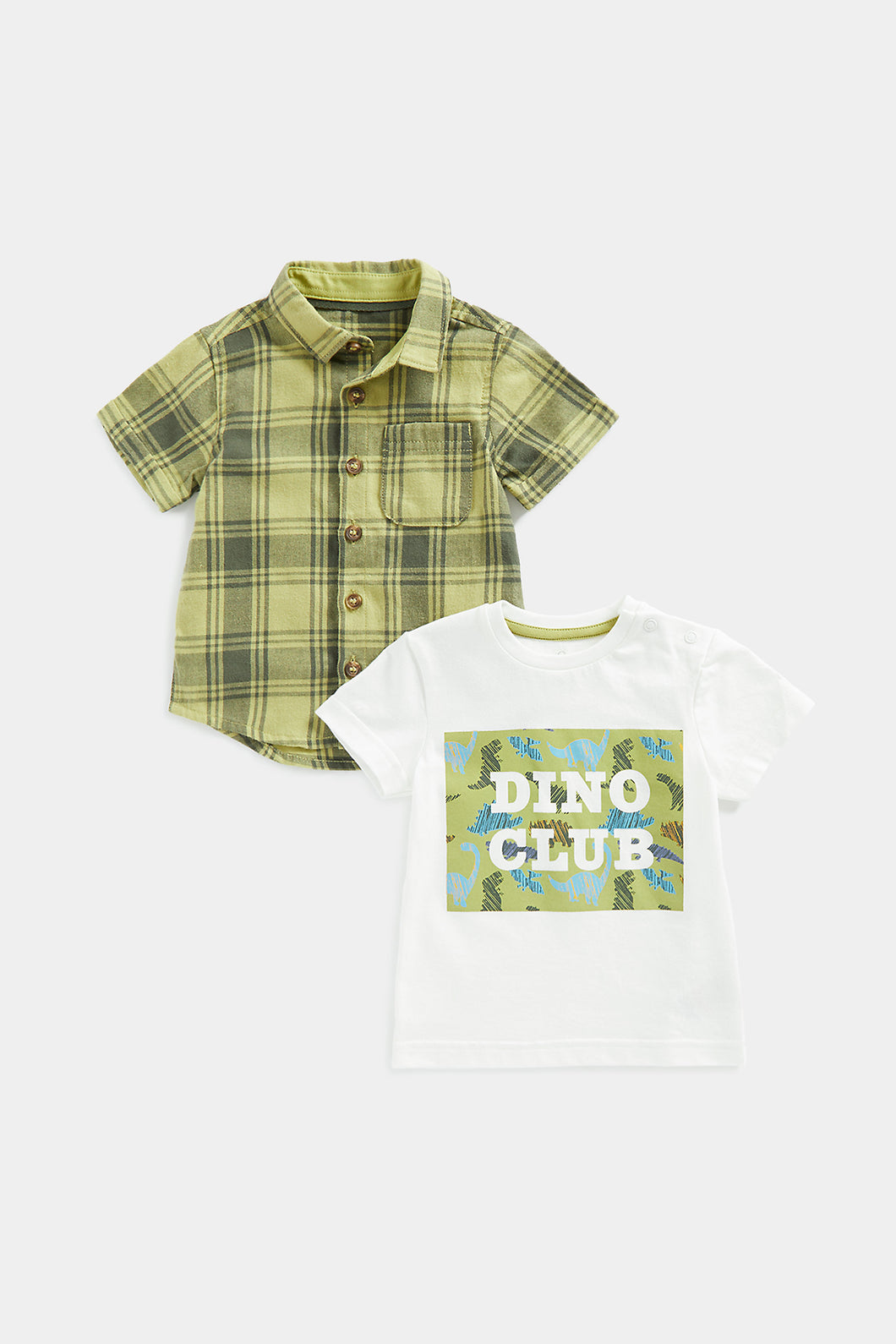 Mothercare Checked Shirt and Dino T-Shirt Set