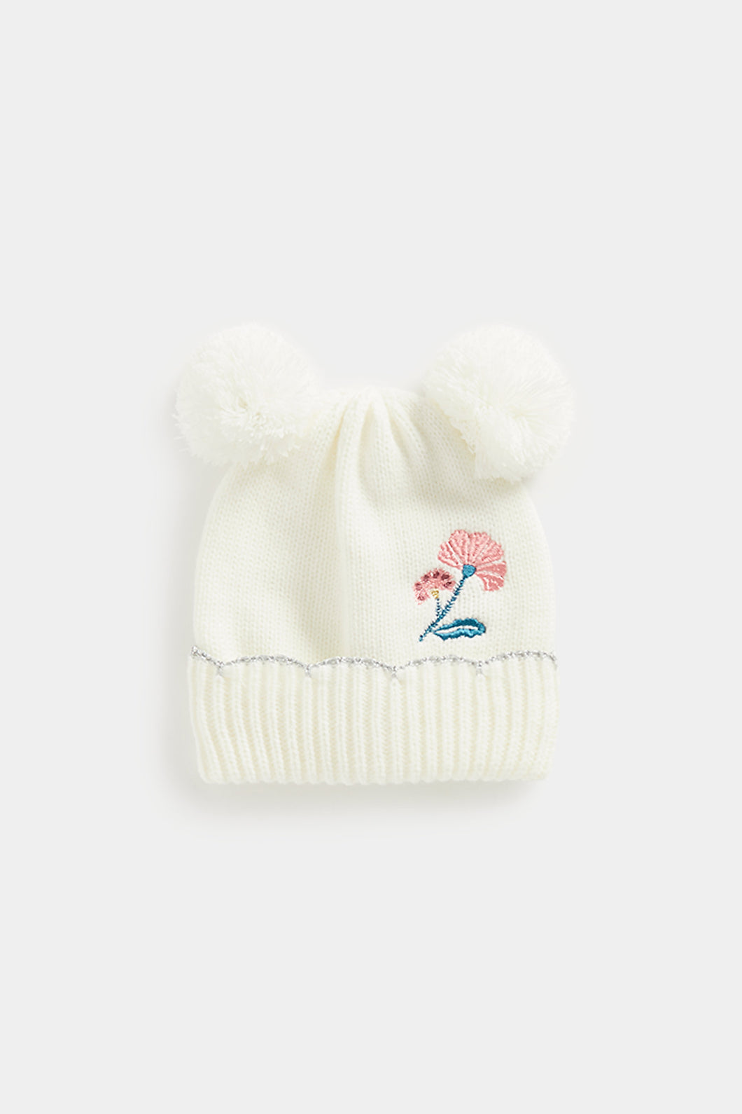 Mothercare White Knitted Embroidered Hat