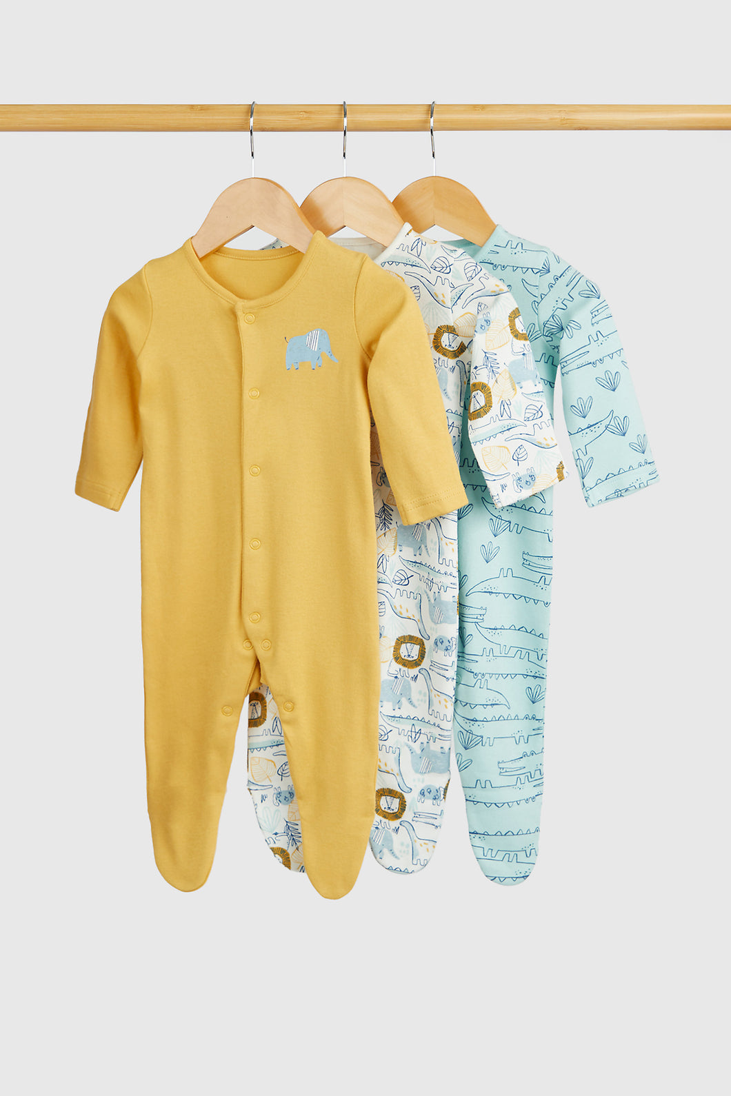 Mothercare Safari Baby Sleepsuits - 3 Pack