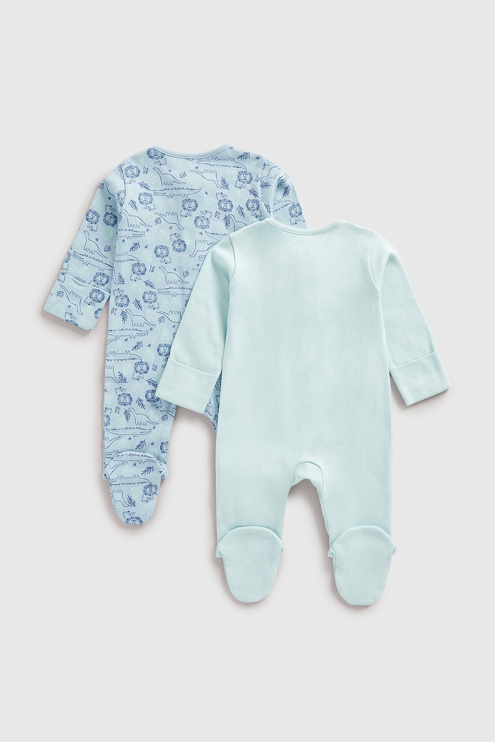 Mothercare Safari Zip-Up Baby Sleepsuits - 2 Pack