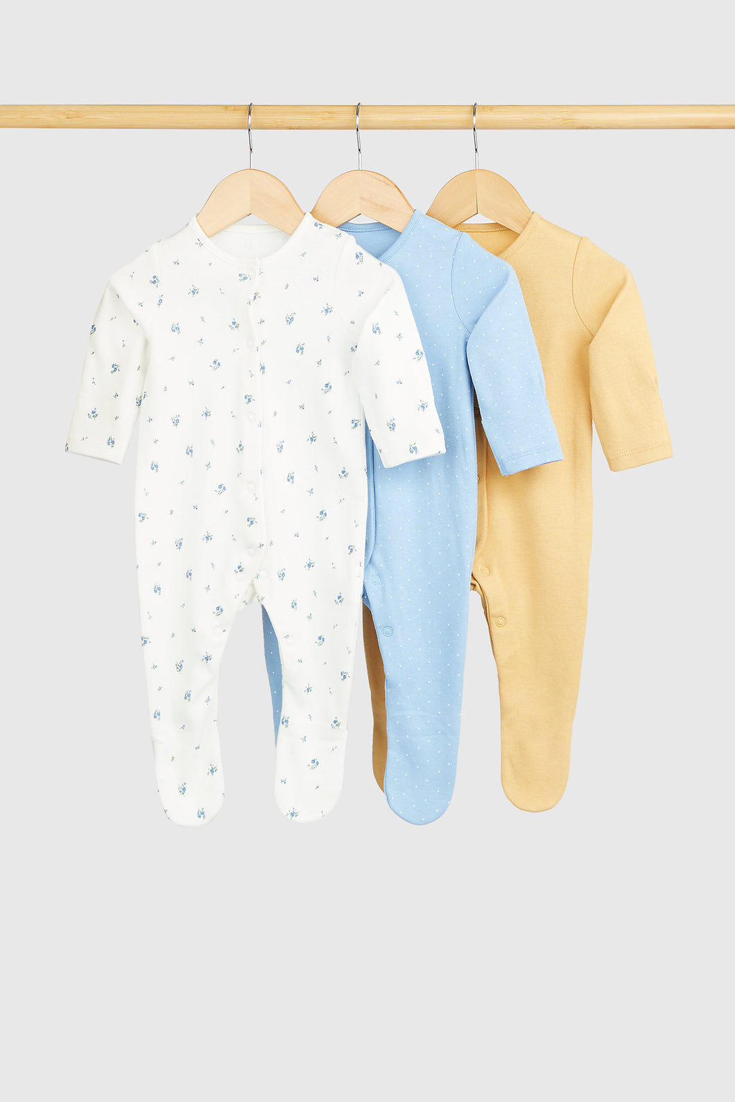 Mothercare Ditsy Floral Baby Sleepsuits - 3 Pack