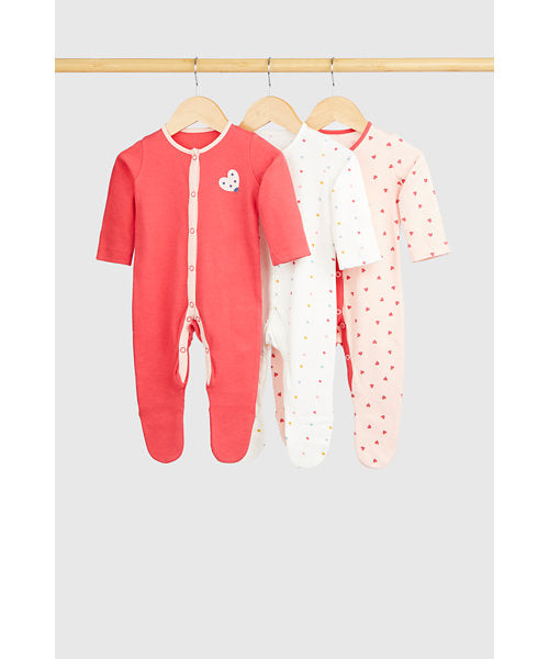 Mothercare Ladybird Baby Sleepsuits - 3 Pack