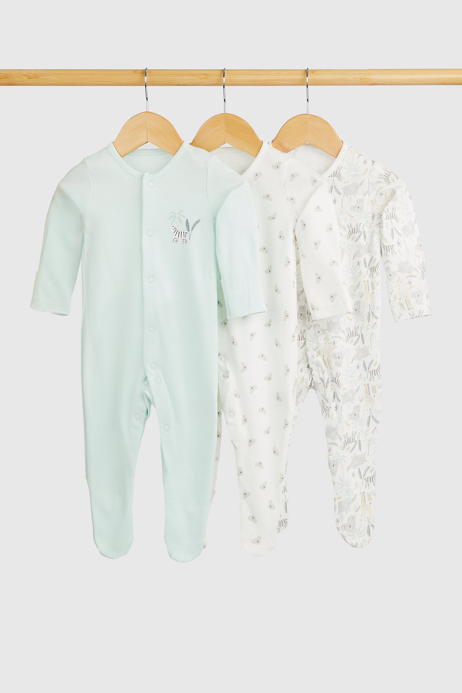 Mothercare Safari Baby Sleepsuits - 3 Pack
