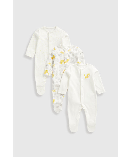Mothercare Animal Baby Sleepsuits - 3 Pack