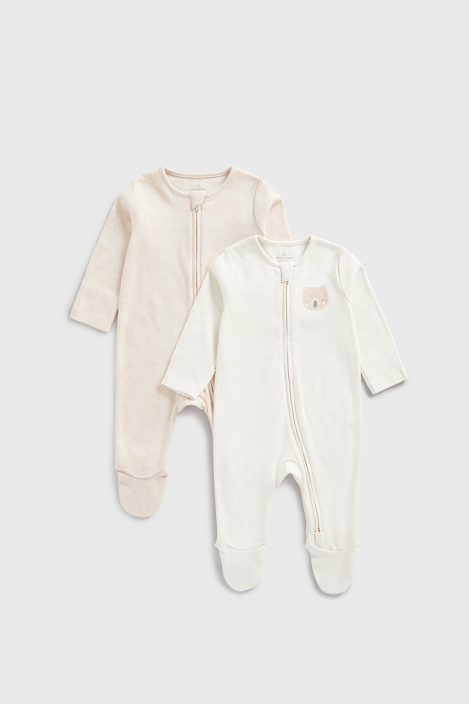Mothercare My First Bear Zip-Up Baby Sleepsuits - 2 Pack