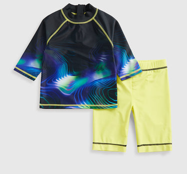 Mothercare Black and Lime Sunsafe Rash Vest and Shorts Upf50+