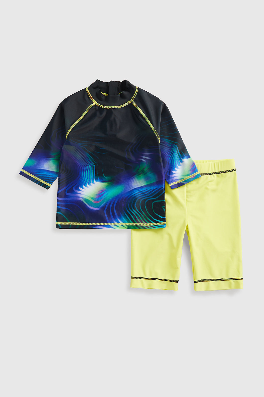 Mothercare Black And Lime Sunsafe Rash Vest And Shorts Upf50+