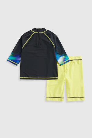 Mothercare Black and Lime Sunsafe Rash Vest and Shorts Upf50+