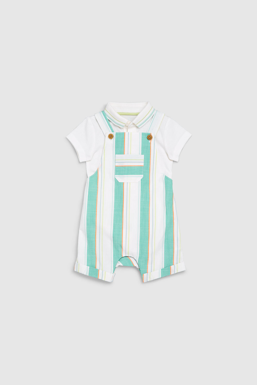 Mothercare Striped Bibshorts And Polo Bodysuit Set